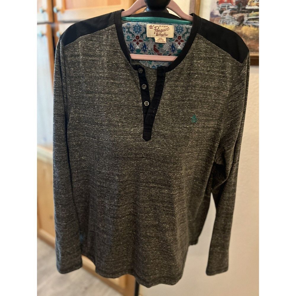 Original Penguin Cotton Long Sleeve 3-Button Henley Shirt XXL‎ Gray Heather (50)